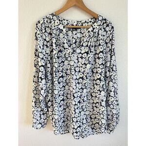 Lord & Taylor Floral Blouse - Black and White